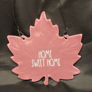 Rae Dunn Light Cranberry "HOME SWEET HOME" Ceramic Leaf Shaped Plaque